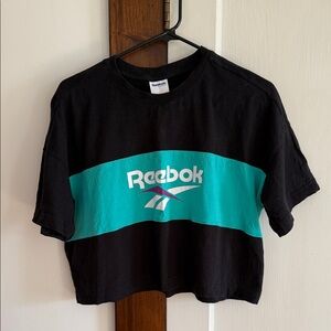 Reebok Black Tee with Teal Stripe and White Logo